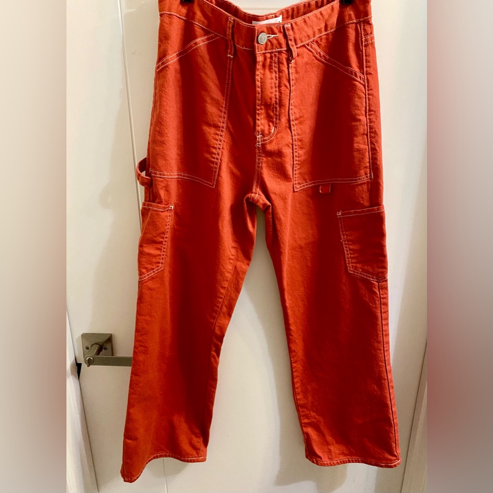 💰5/$25 S.O.N.G Orange Straight Leg Cargo Pants | Size 10